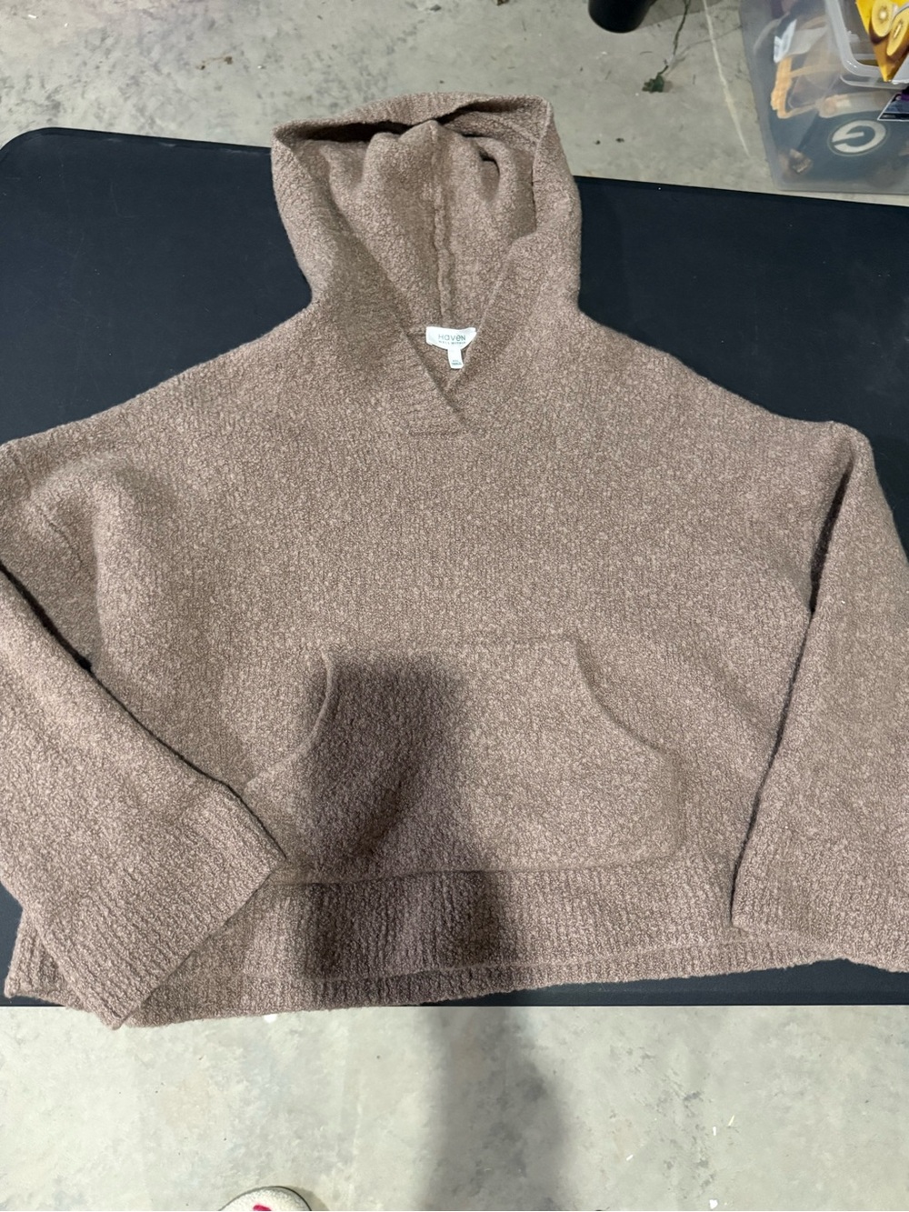 Haven Women's Brown Textured Crewneck Hoodie Sweater